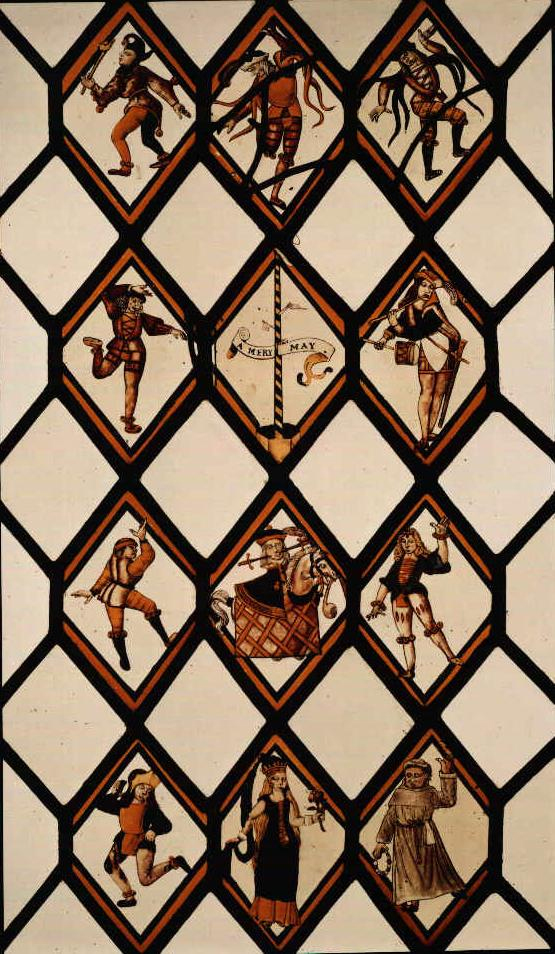 stained glass with Morris Dancers